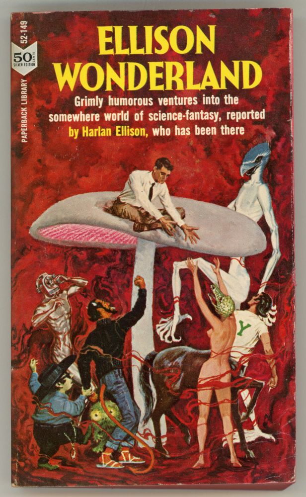 The cover of the first edition shows Ellison on a mushroom, surrounded by characters from the short stories. From left to right, they are: the gnome from Gnomebody, the android Walkaway from Back to the Drawing Boards, a Ruskind alien from The Wind Beyond the Mountains, the beatnik devil Skidoop from Deal from the Bottom, the centaur from Gnomebody, the crocodile lady from The Silver Corridor, and an Ithk alien from The Sky is Burning.